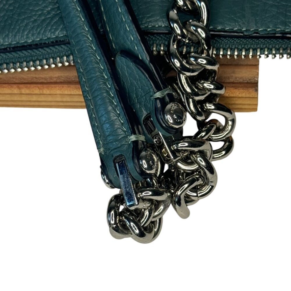 COACH - Ava Vintage Chain Tote Purse Dark Teal Pebbled Leather Silver Chain - Picture 10 of 16